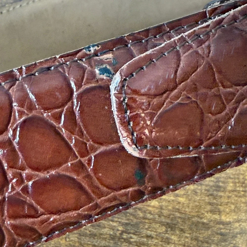 VTG Mark Shale Men's Genuine Leather Belt Large Brown Croc Embossed Print Preppy